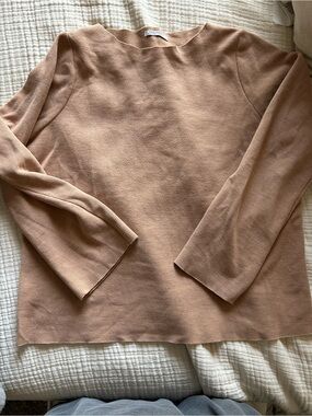Zara Crewneck Cotton-Blend Sweater in Light Brown